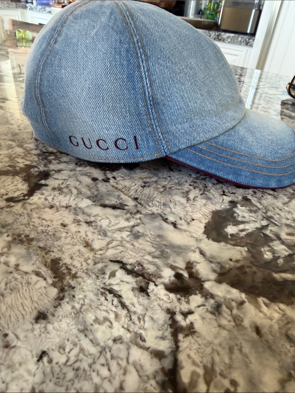 Gucci Denim Baseball Cap in Light Blue with Red Accent